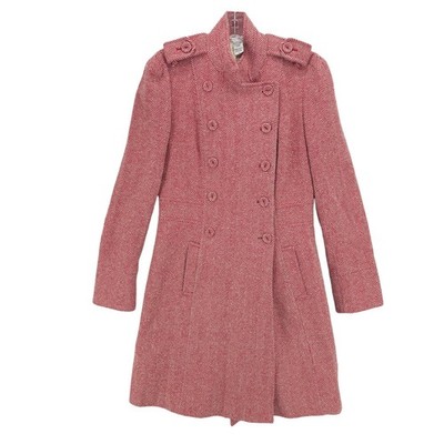 DIANE VON FURSTENBERG Princess Coat Red Herringbone Double Breasted Size 10