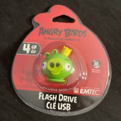 Emtec 4GB Angry Birds USB Flash Drive Green Pig With Strap New Sealed Package