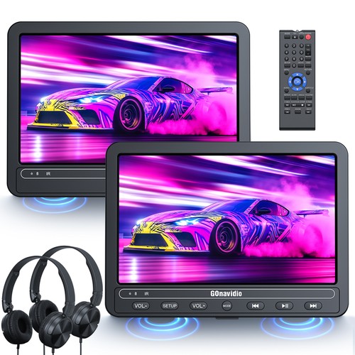 2 X 10.5" HD Car Headrest Monitor DVD Player Dual Screen TV HDMI USB/SD Battery
