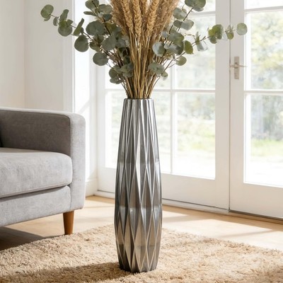 Buy Silvery Ceramic Tall Floor Vase 28 Inch, Large Modern Flower Vase for Home Décor