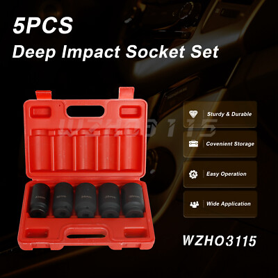 5pcs Deep Impact Socket Set 1/2'' Drive Metric 12 Point Axle Hub Nut 30-36mm