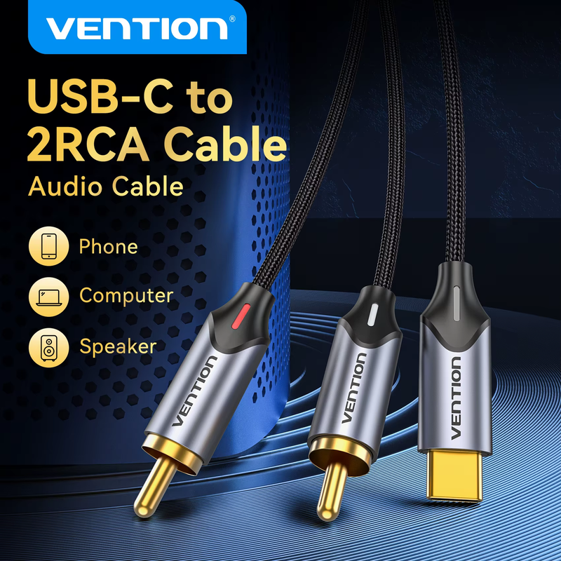 USB C to 2RCA Audio Cable Type C to RCA for Car Auxiliary Stereo Speaker Amp Cor