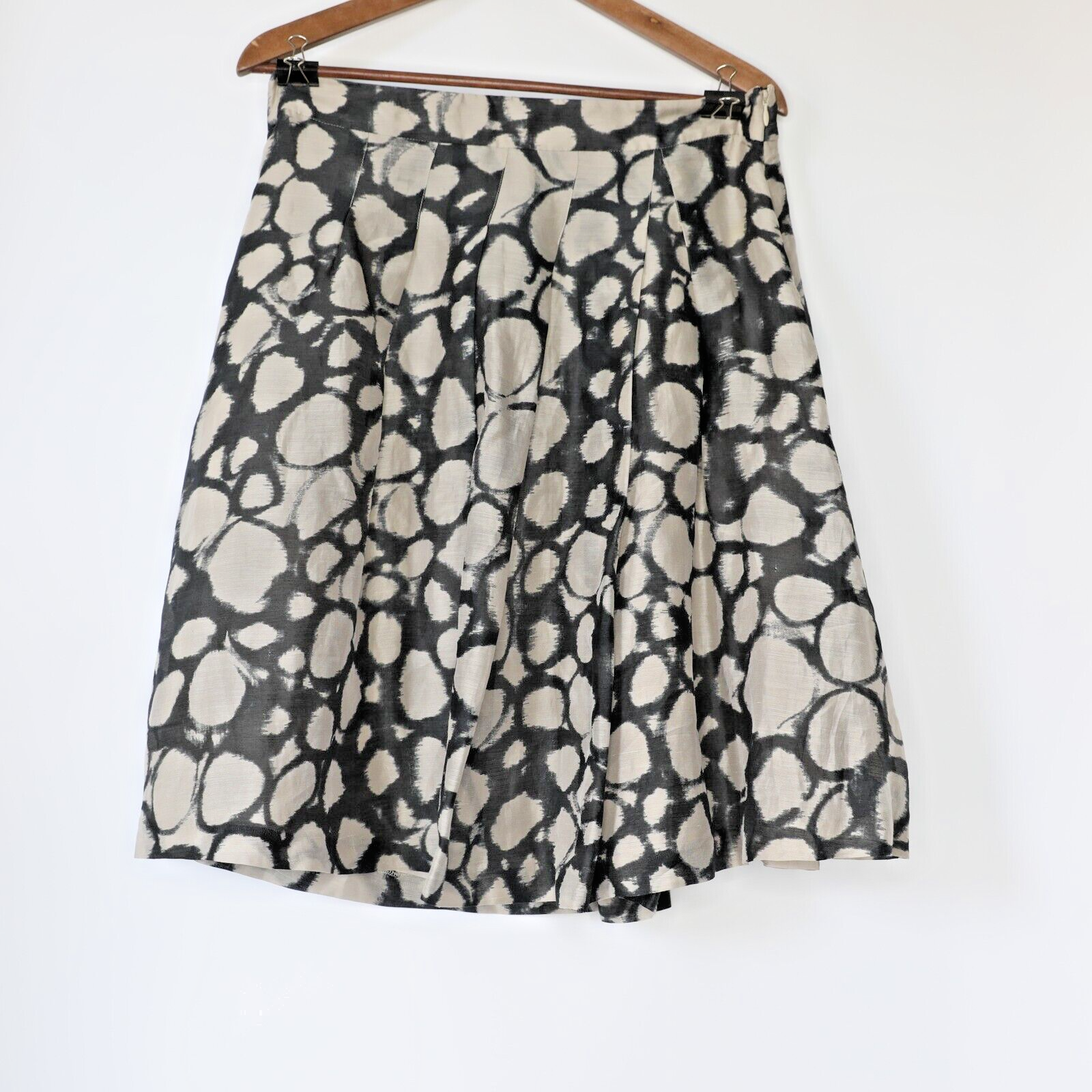 David Lawrence Silk Linen Skirt Women's 12 Beige Geometric A-Line Lined