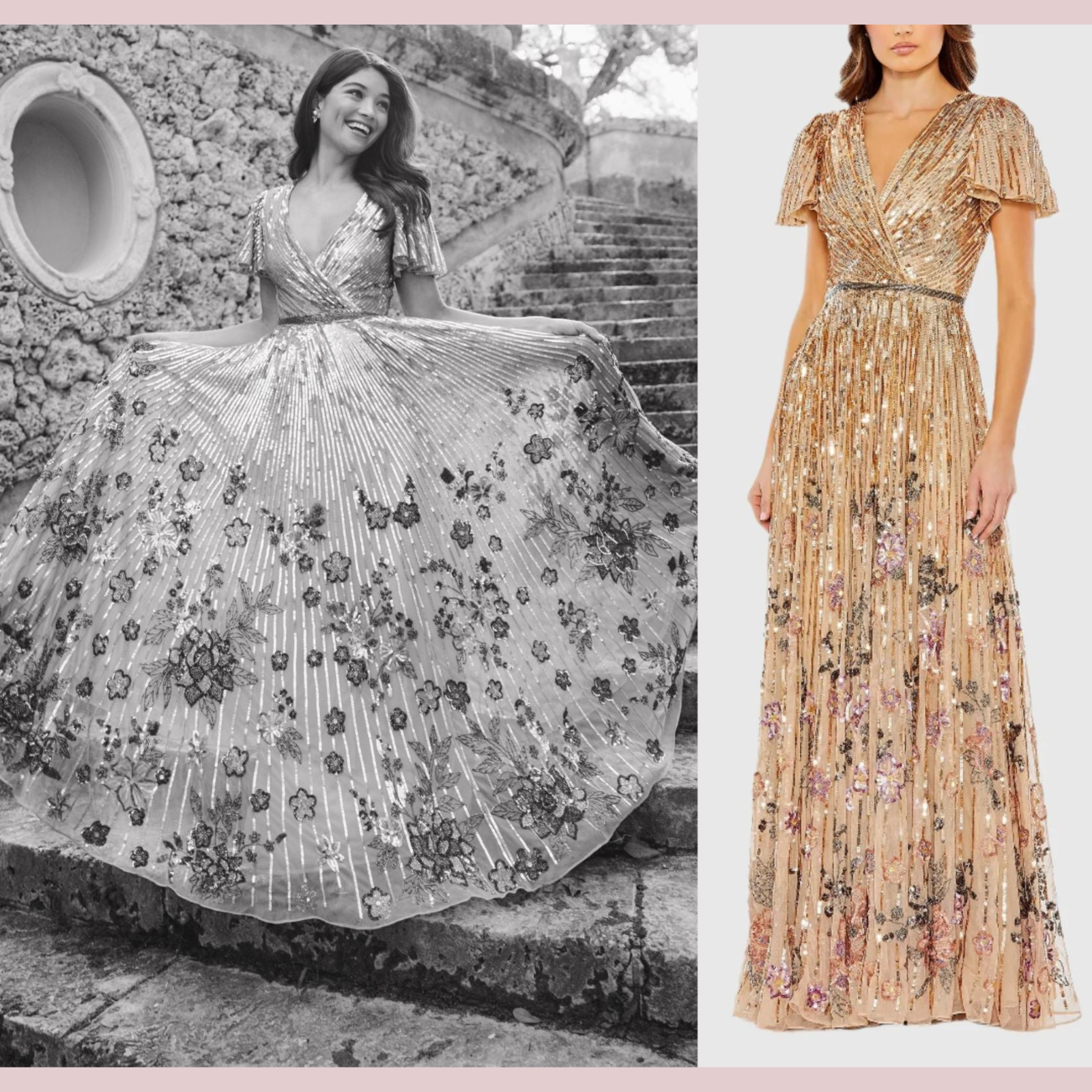 NWT $798 Mac Duggal [ 8 ] 5637 Flounce Sleeve V Neck Gown A