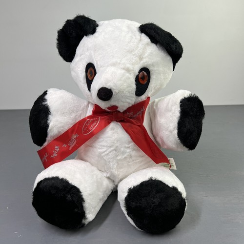 RARE Vintage Gund Black & White 12” Panda Bear Stuffed Plush Red