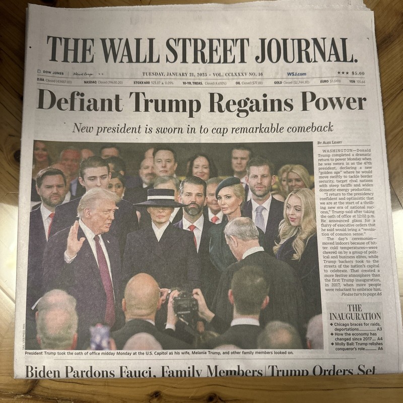 The Wall Street Journal Trump Regains Power 1/21/25 Inauguration