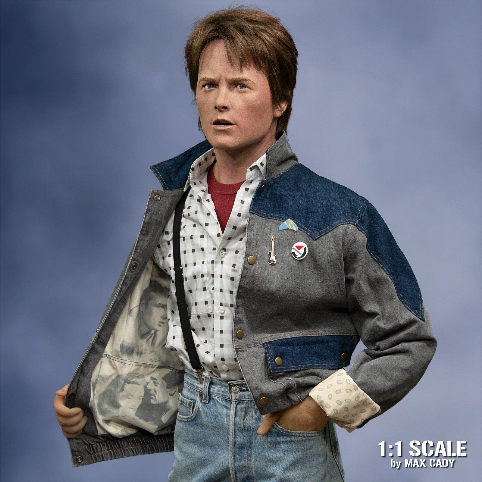 Preowned Michael J. Fox Screen Accurate Denim Jacket, Back To The Future, Marty Mcfly, In Blue