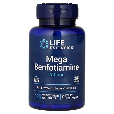 Life Extension Mega Benfotiamine 250 mg 120 Veggie Caps Egg-Free, Fish Free,