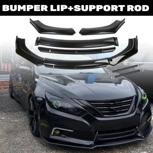 Lip Spoiler Splitter Body Kit + Strut Rods Glossy Black