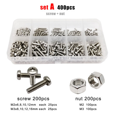 400/2100x M1.6-M5 304 Stainless Steel Torx Pan Round Head Screw Bolt Nut Set Kit
