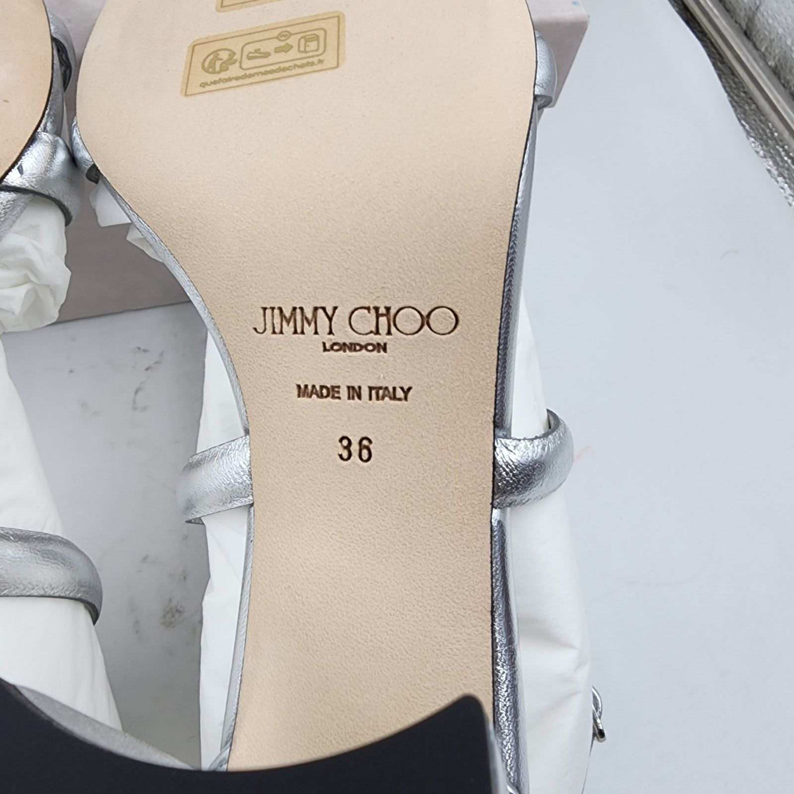 Pre-owned Jimmy Choo Rheea 65 Block Heel Sandals 36/6us Silver Open Toe Buckle Closure