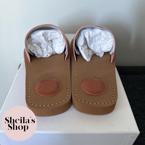 Pre-owned Chloé Chloe Woody Flat Canvas Mule Slide Sandals Pink Size 36