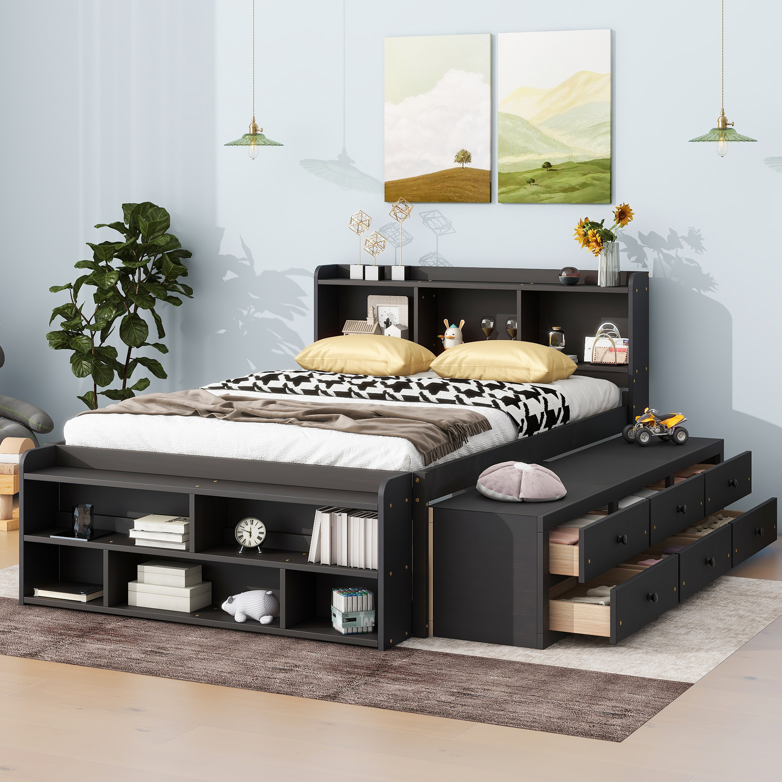 With Bookcase Headboard /storage Drawers /end Case Espresso
