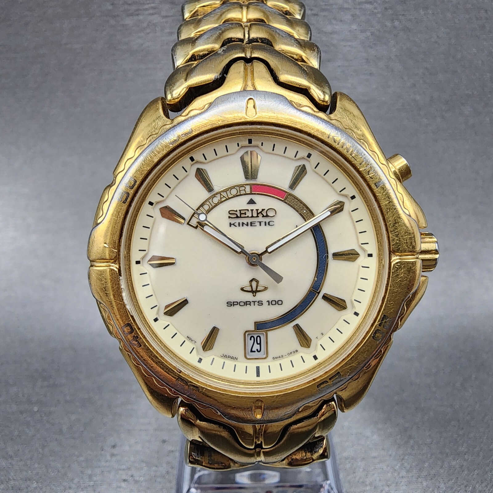 Seiko Kinetic Sport 100 Watch Men Cream Dial Gold Tone Date Seiko Kinetic Sport 100 Watch Men Cream Dial Gold Tone Date