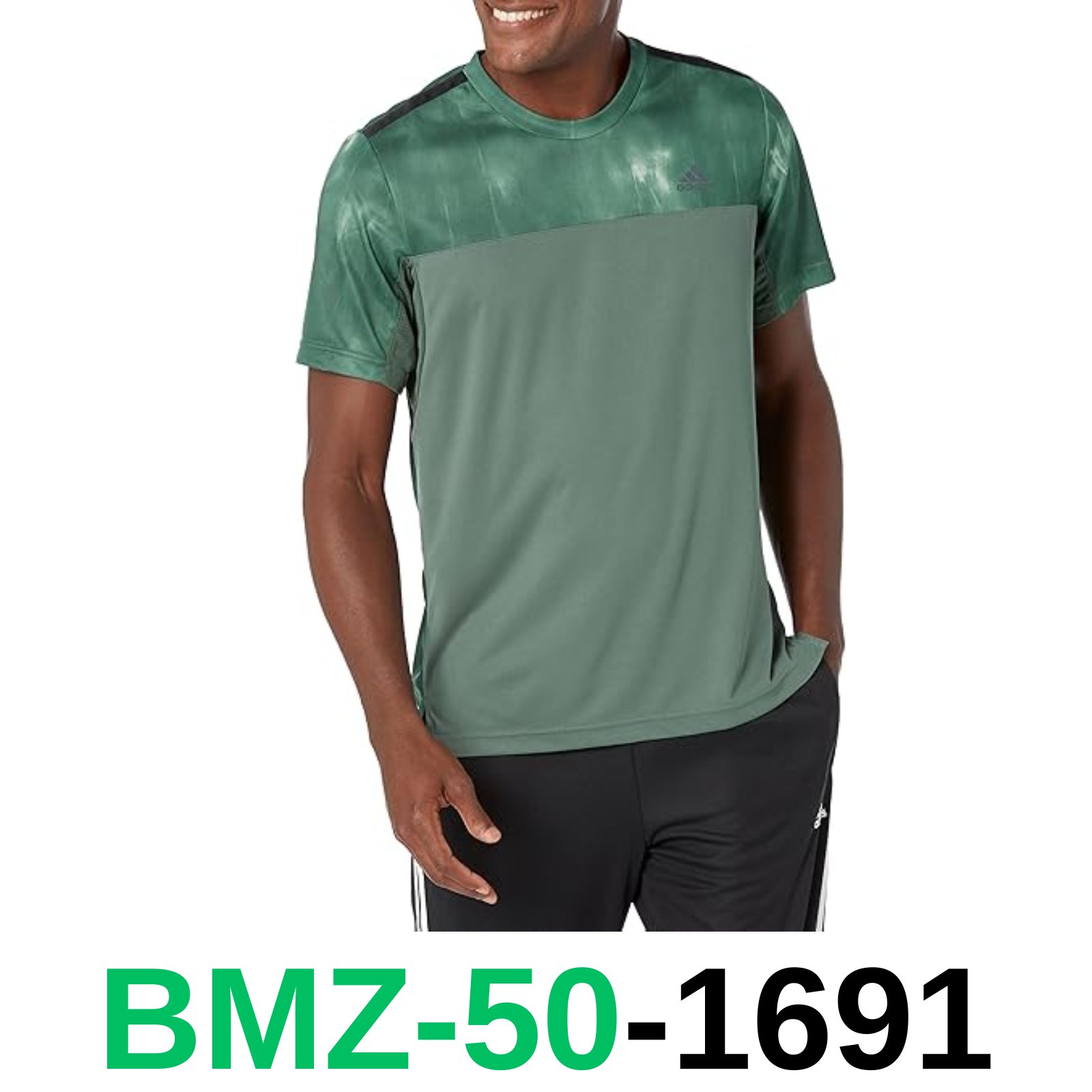 adidas Men's AEROREADY Workout Chalk Printed Training Tee, Green Oxide/Black, L