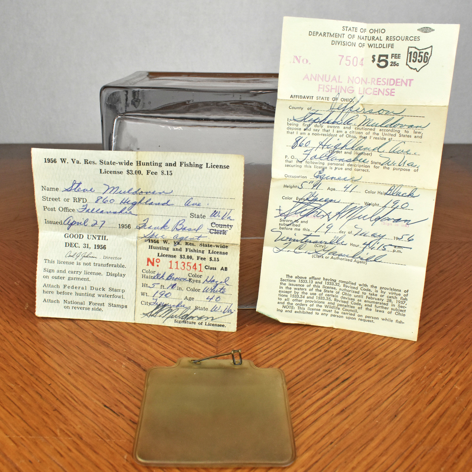 Vintage 1956 West Virginia Hunting License and Ohio Fishing License w