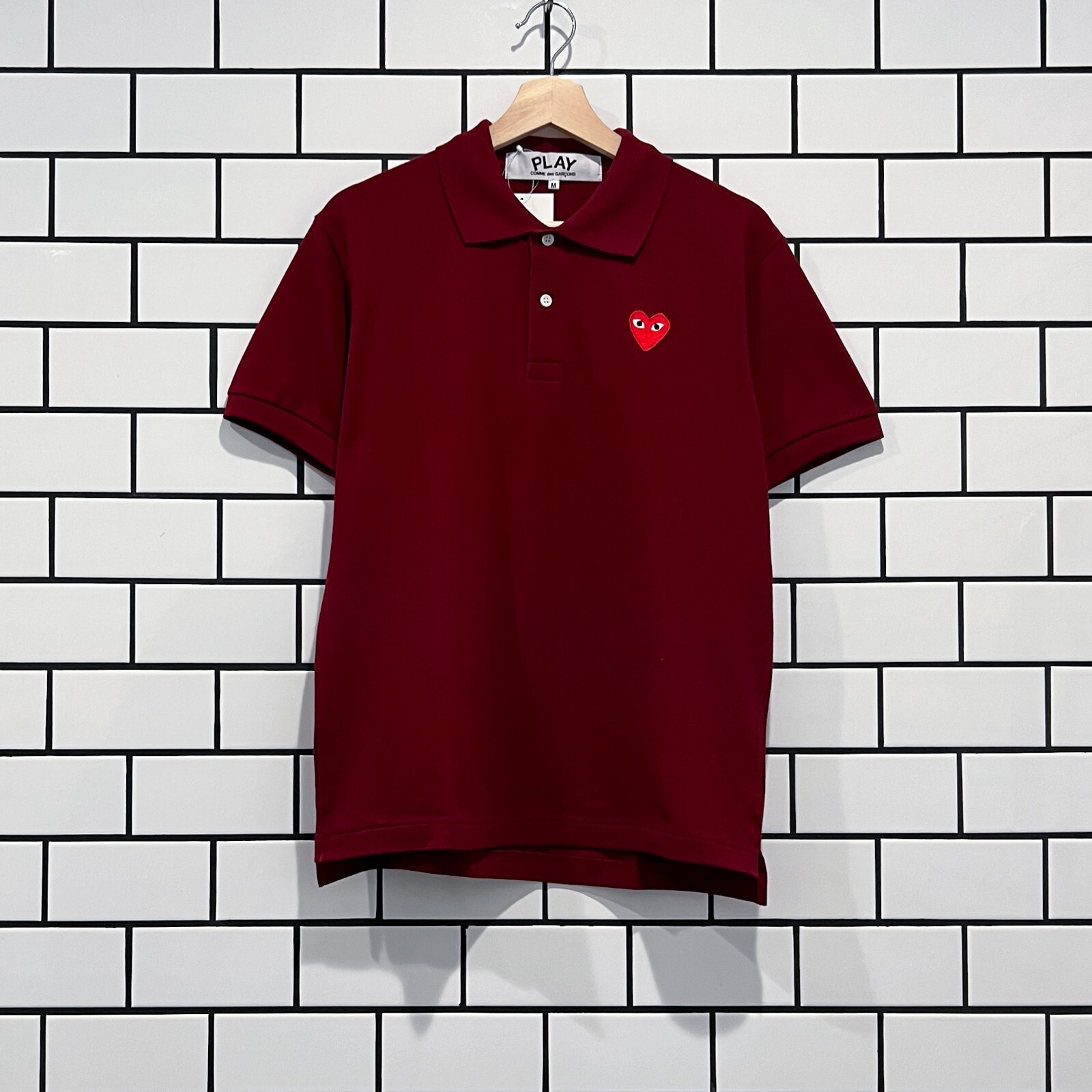 COMME DES GARCONS CDG PLAY RED HEART POLO SHIRT BURGUNDY AZ COMME DES GARCONS CDG PLAY RED HEART POLO SHIRT BURGUNDY AZ