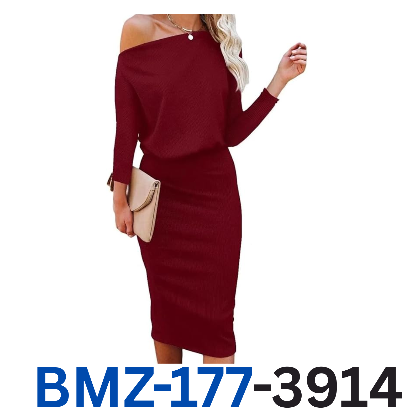 Ezbelle Off The Shoulder Dresses for Women Midi Dress Elegant Party Burgundy M