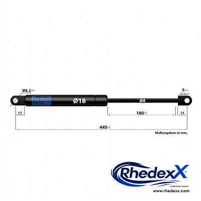 Gas Strut 445mm/180mm/100N-800N Articulated Lug Ball Pan Winkelgelenke Rhedexx