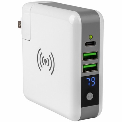 Wireless Qi Charger Dual 2.4A USB One USB-C ports with 6700mAH Battery Bank