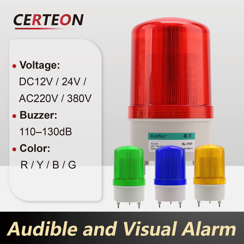 EL-1101J-R LED Warning Light Industrial Beacon Rotating Strobe Signal Lamp Audib