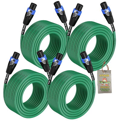 50FT Speakon Cables FAT TOAD (4 PACK Speaker Cords) | Twist Lock Connector Plug
