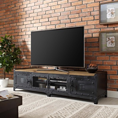 Industrial Steampunk Pine Wood Steel Metal TV Stand