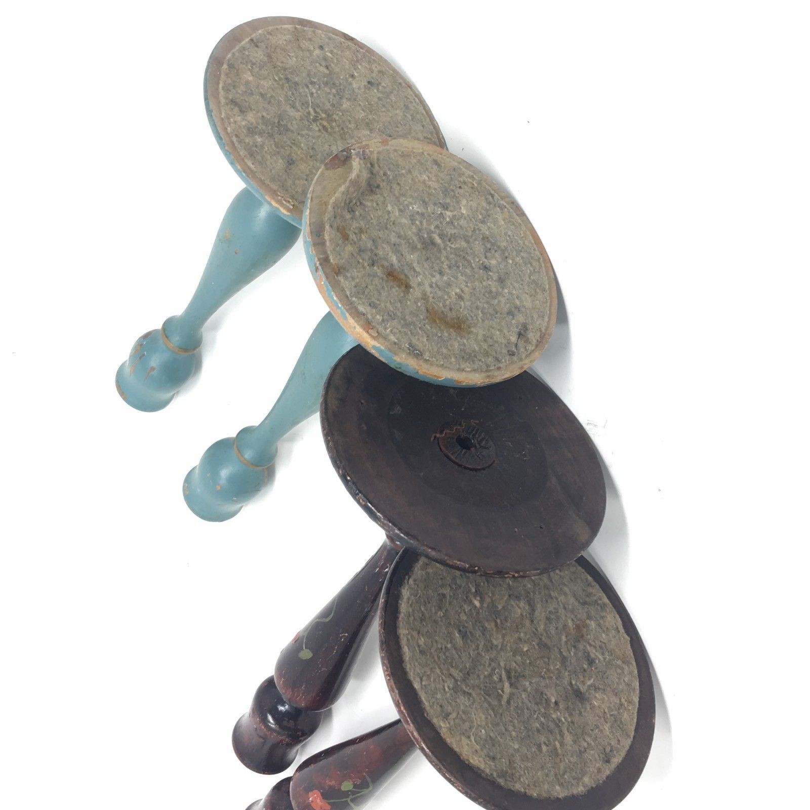 Wooden Candlestick Pair Hand Painted Vintage Farmhouse Style Decor