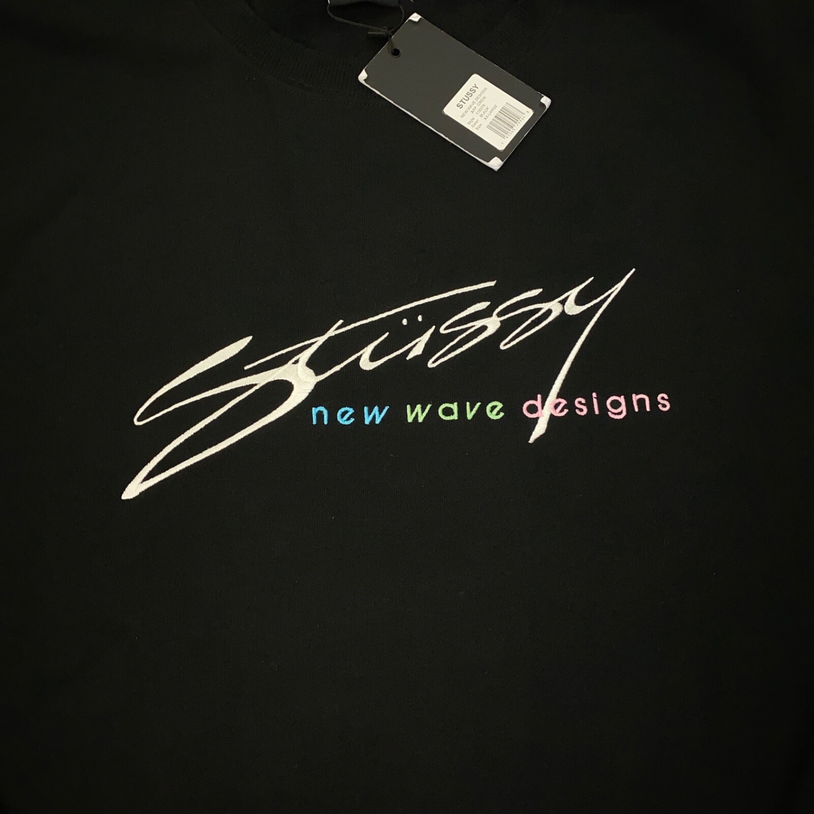 Stussy New Wave Designs App.. Crew Mens XXL Black Sweatshirt NWT | eBay
