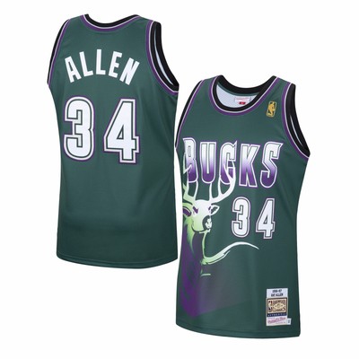 MITCHELL AND NESS MILWAUKEE BUCKS RAY ALLEN HARDWOOD CLASSICS ROAD SWINGMAN SPORTS JERSEY - MENS