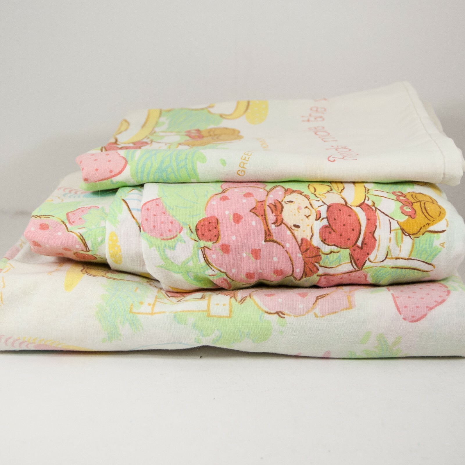 Vtg 1980s Strawberry Shortcake Twin Sheet Set - Flat Fitted & Pillowcase