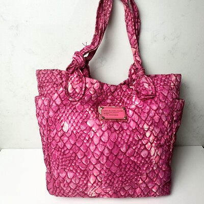 Marc Jacobs Purse Pink Snakeskin Print Nylon Medium Tote Handbag Y2K