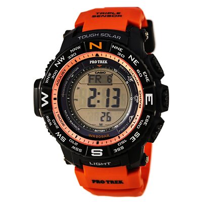 Casio PRW3500Y-4 Gent's Digital Grey Dial Orange Resin Band Watch