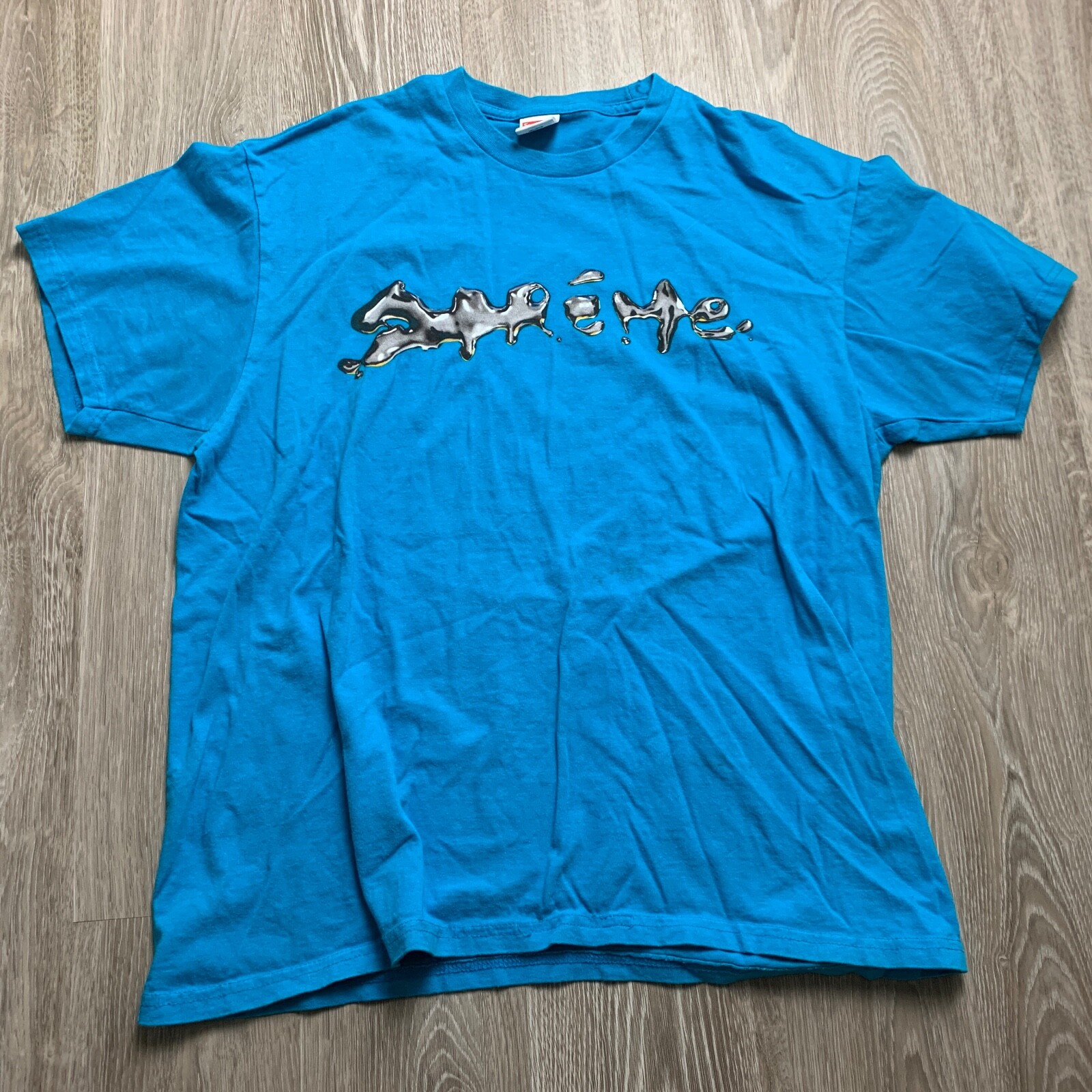 

Мужская футболка Supreme FW18 Liquid Logo Ярко-синяя серебристая футболка большого размера, Синий