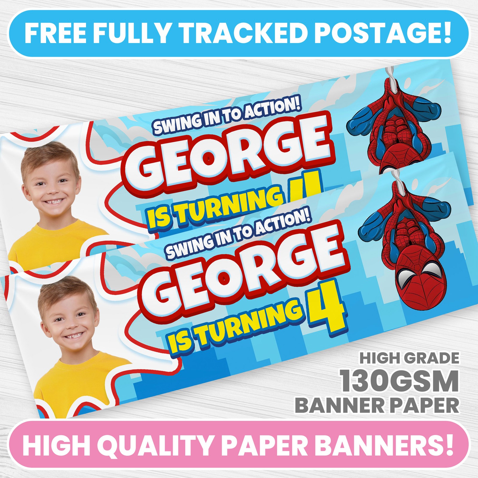 PERSONALISED SPIDERMAN BIRTHDAY BANNER ANY NAME PHOTO SPIDEY PARTY BANNERS