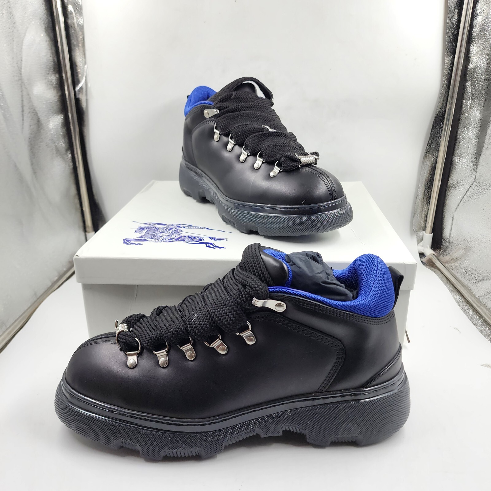 Burberry Black Leather Ankle-High Lace-Up Trek Boots Men's 45 Black - Picture 3 of 17