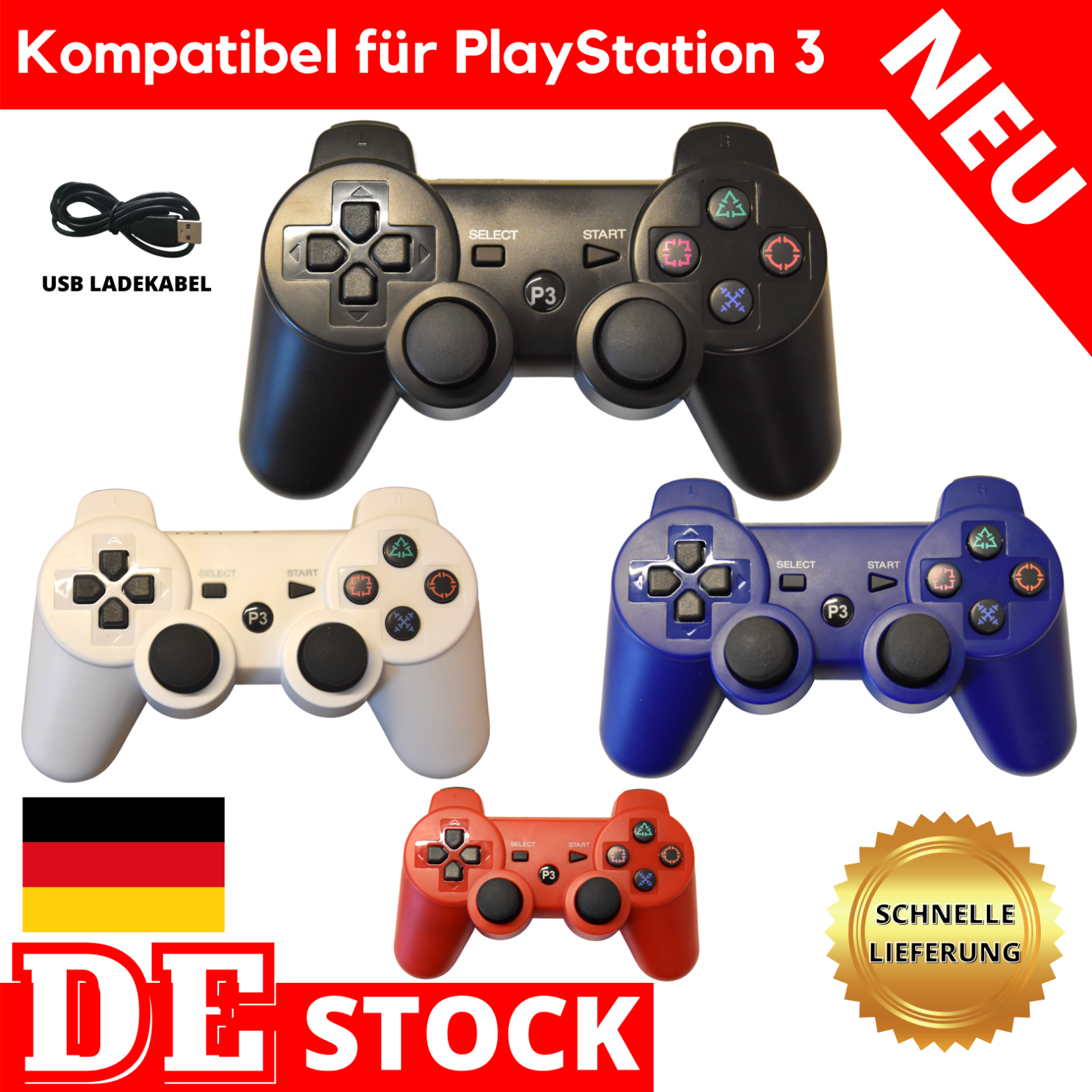 Controller für PlayStation 3 Wireless Dual Vibration PS3 Kontroller Gamepad