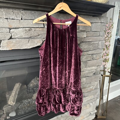 Milly Burgundy Pink Red Velvet Mini Dress Sz 8 Lined Ruffle Sleeveless