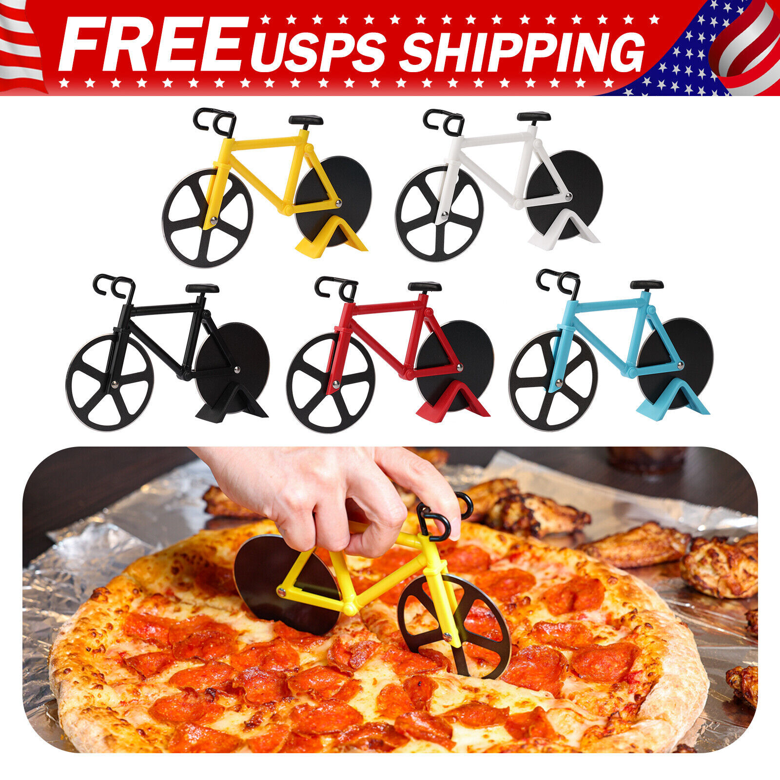 Pizza Cutter Non-stick Dual Stainless Steel Pizza Cutter Wheels W/ Stand