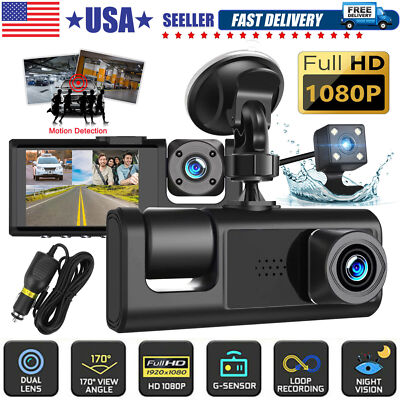 HD 1080P Car Dual Lens Dash Cam Front/Rear/Inside Video Recorder Camera G-sensor