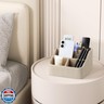 Cretkhp Remote Control Holder with 4 Compartments, PU Leather Small Nightstand Organizer for Home Desk Accessories Office Supplies, Multifunctional Stylish Small Bedside Desktop Organizers (Beige)