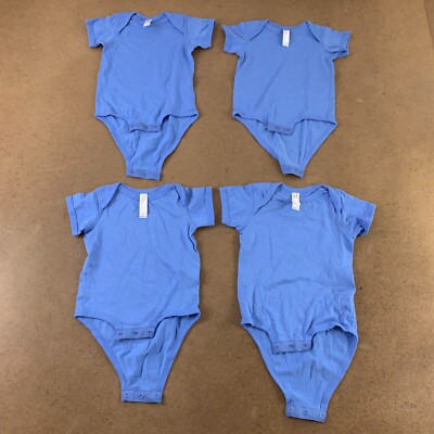 Rabbit Skins Baby Size 12 Months Blue 100% Cotton Short Sleeve Bodysuit 4 Pack