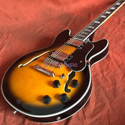 ES-339 Electric Guitar Vintage Sunburst Semi-Hollow Body H-H Pickup Chrome Parts