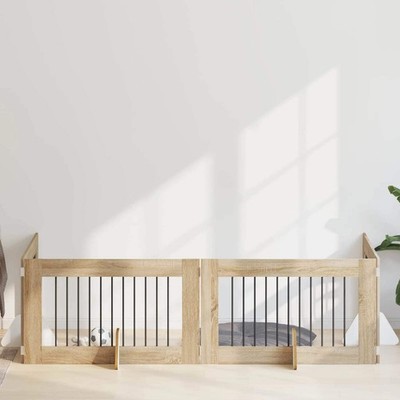 Dog Gate with Stands 4 pcs Sonoma Oak 100 x 60 cm