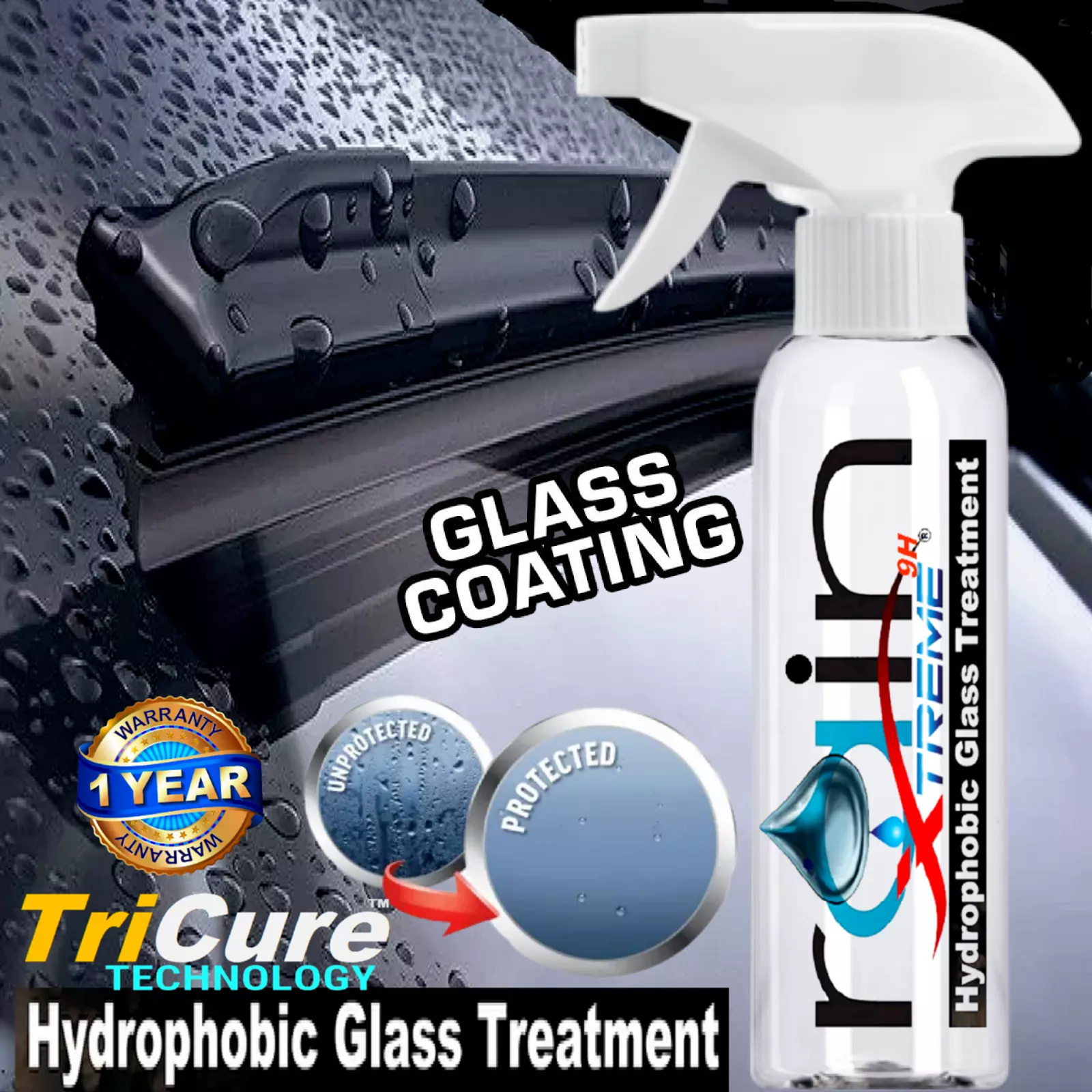RAIN-X TREME PROFESSONAL HYDROPHOBIC "1 YEAR" GLASS TREATMENT CERAMIC GLASS COAT