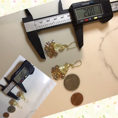 Pre-owned Handmade Gold Peacock Chandelier Earring 14k Solid Real Filigree Gypsy Long Dangle 2" In Multicolor