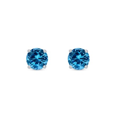 Pre-owned Shine Brite With A Diamond 1.50 Ct Round Cut Blue Earrings Studs Solid 18k White Gold Push Back Basket