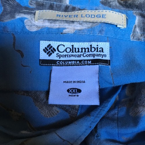 Columbia-100% Cotton Shirt-Men’s-Blue Bass Print-River Lodge Wear-Size 2XL