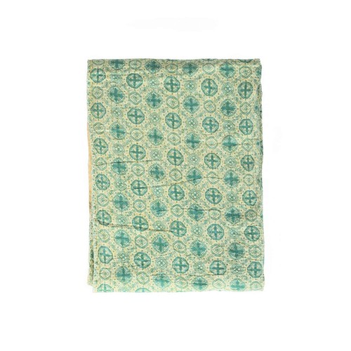 Хлопчатобумажное геометрическое одеяло Kantha размером 50 X 70 см зеленого цвета и цвета слоновой кости с вышивкой