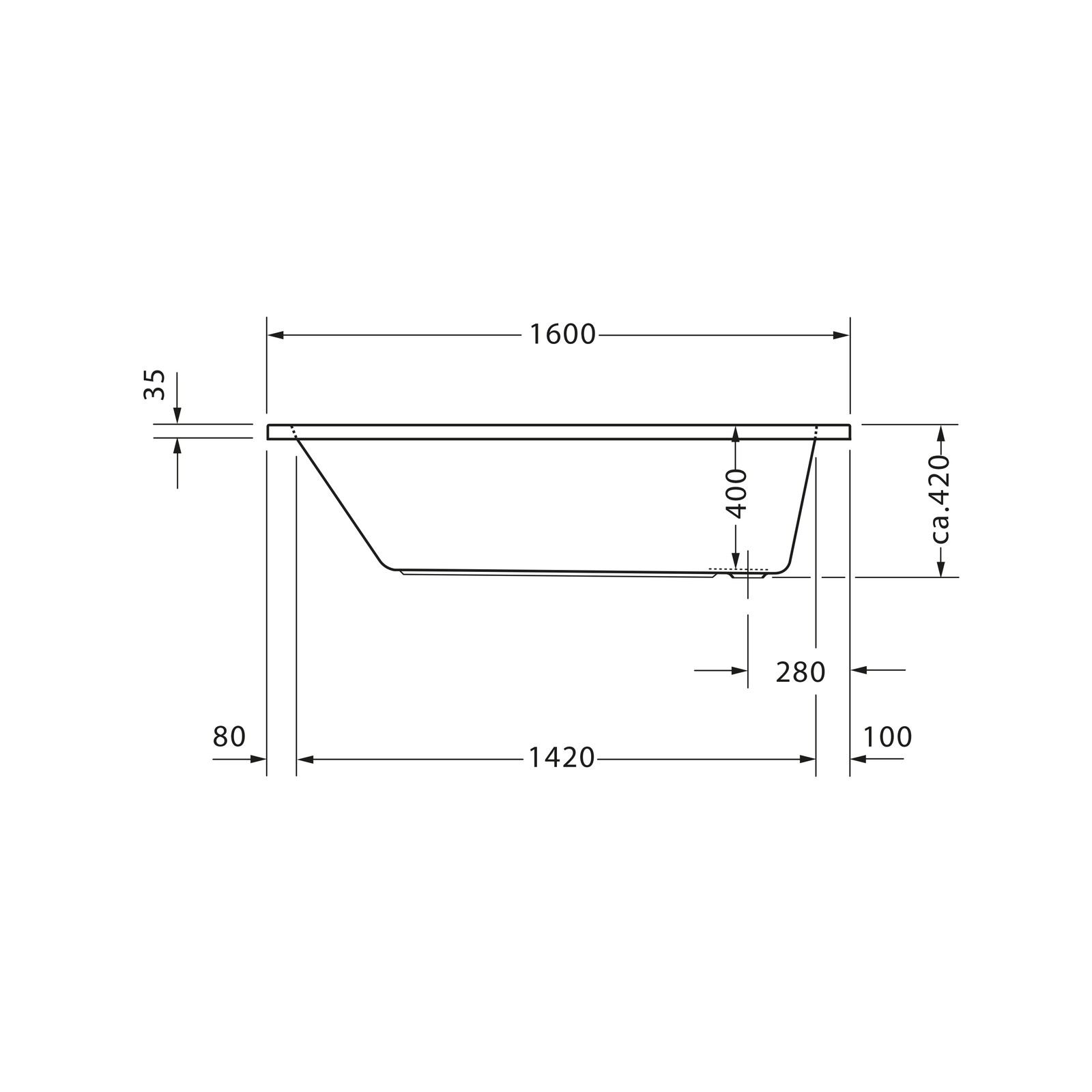 DURAVIT Badewanne D-Code 1600 x 700 mm Weiß Wanne mit Rückenschräge - Bild 6 von 7